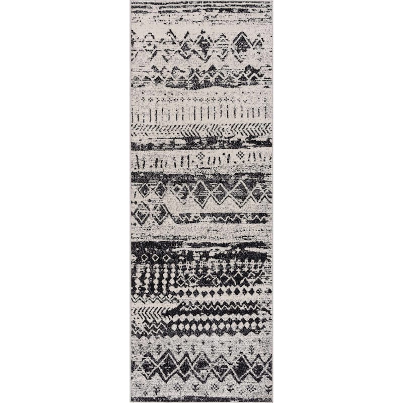 Hauteloom Lyssons Hallway, Kitchen Machine Washable Runner Rug - Black, Gray, Light Gray - 2'7" x 7'3"