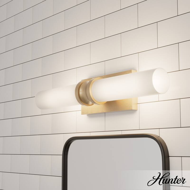 Hunter Lenlock Vanity Wall Light - Art Deco, Damp Rated - 22" - Alturas Gold-White Glass