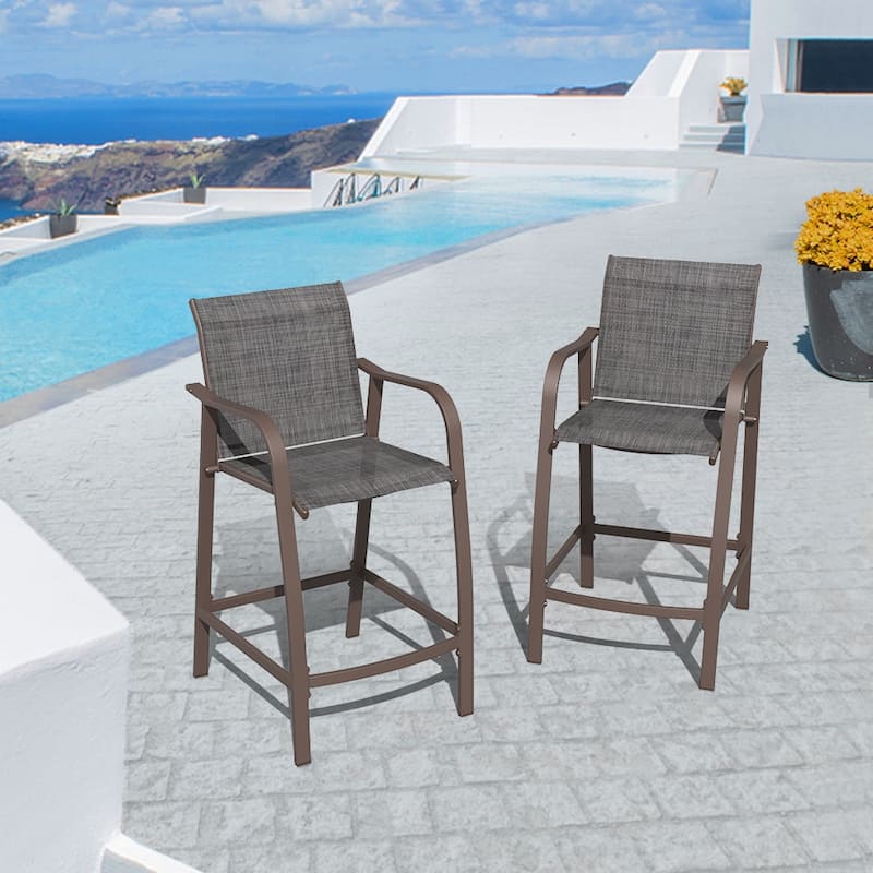 Crestlive Products Outdoor Outdoor Cast Aluminum Swivel Bar Stools with Sunbrella Cushion
