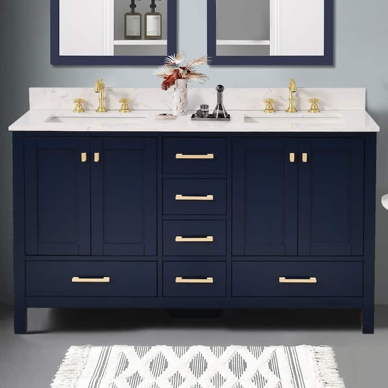 StarrySky 60 inch Undermount Double Sink Bathroom Vanity with Engineered Carrara Marble Top