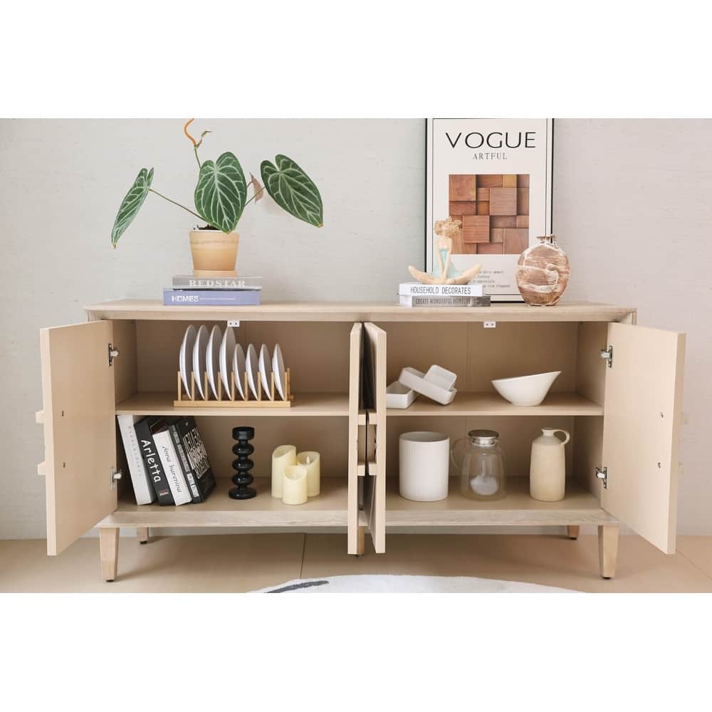 Wood TV Stand with Adjustable Shelves, Storage Cabinet for Living Room/Kitchen