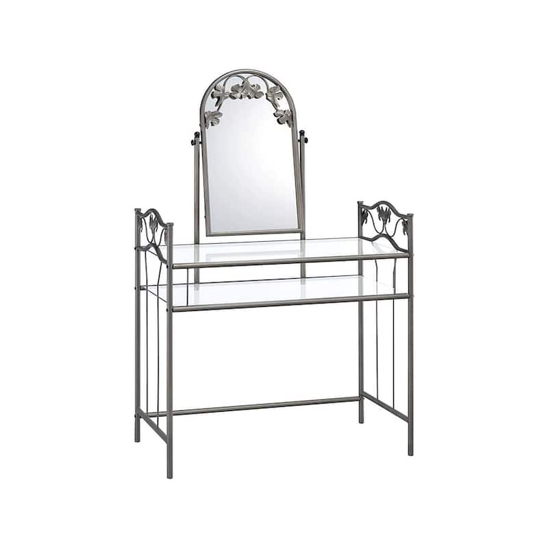 Belcrest Pewter Metal and Glass Makeup Vanity Set Bed Bath & Beyond