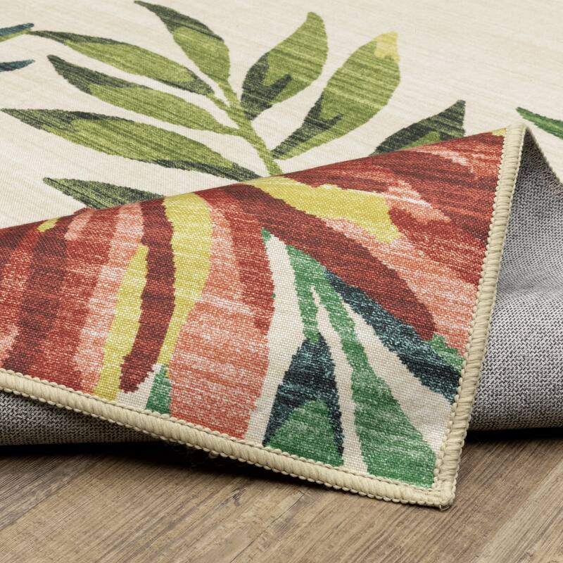 Style Haven Flores Tropical Beige/Multi Indoor-Outdoor Washable Rug