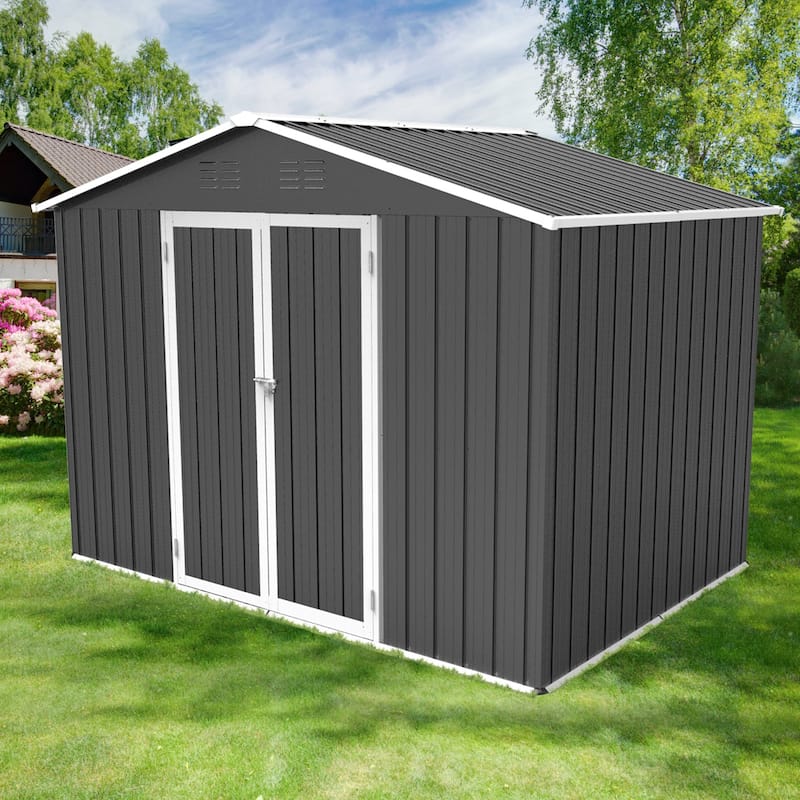 GDFStudio - Nolan Compact 6x8 FT Metal Garden Shed with Hinged Door and Apex Roof