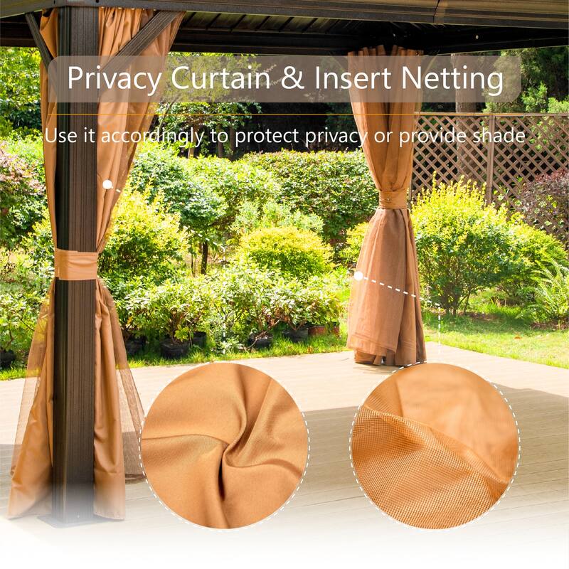 12' x 16' Hardtop Aluminum Permanent Gazebo Canopy with Netting & Curtains On Sale Bed Bath
