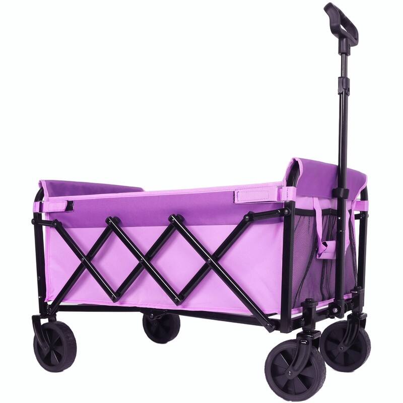 Collapsible Utility Wagon with Wheels, Lightweight Folding Cart with Cup Holders