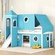 preview thumbnail 1 of 7, Blue Twin Size Pine Wood Castle-Inspired Bunk Bed with Slide Twin - Blue
