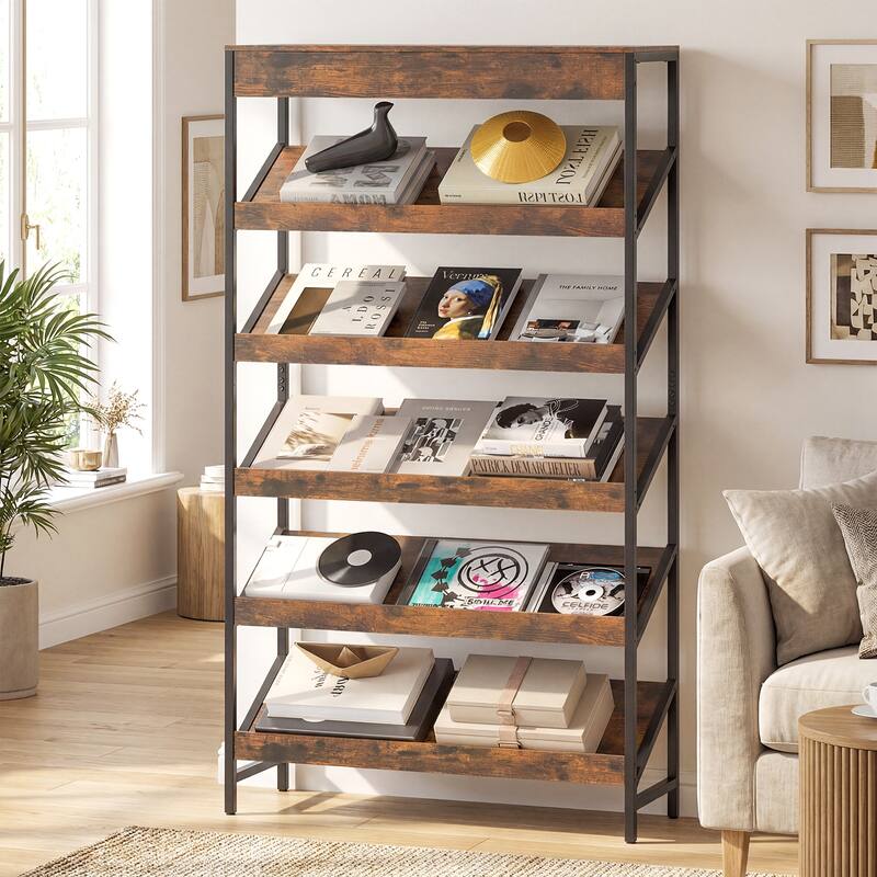 Gymax 6-Tier Bookshelf Industrial Tall Bookcase w/ Angled Shelves &