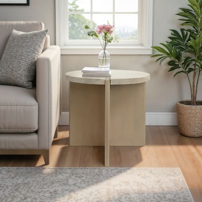 Stone Wood Accent Table Decorative Contemporary Silhouette Style
