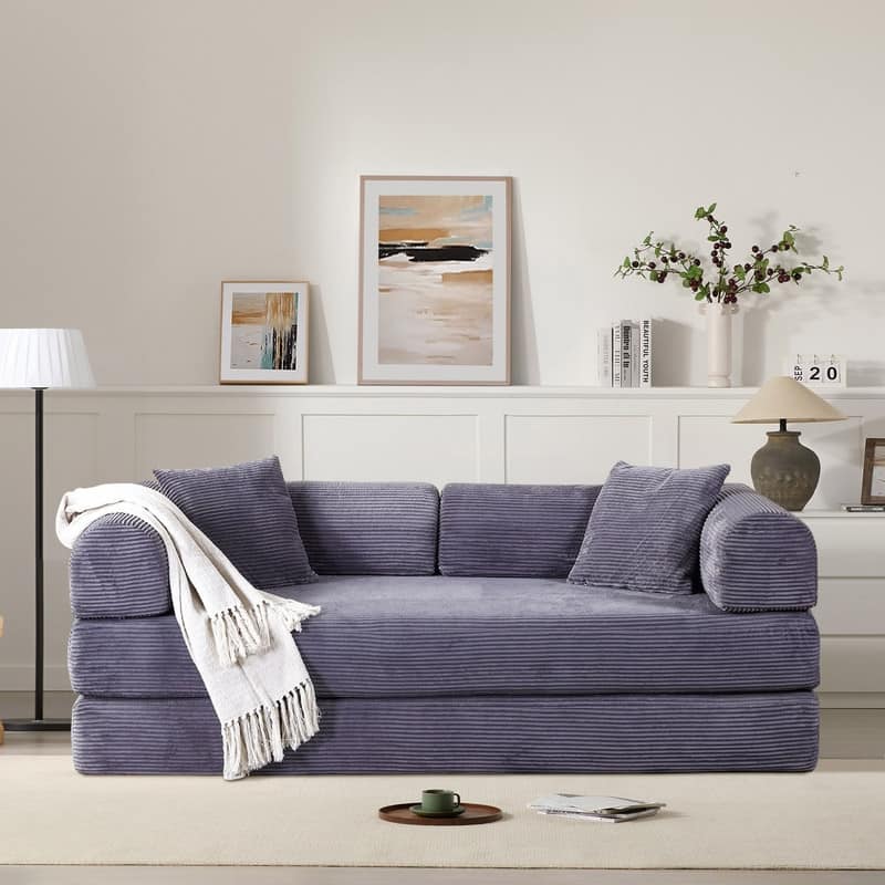 Twilight 2 - Piece Convertible Sleeper Sofa Bed, Corduroy Folding Mattress Couch with Fixed-Shape Framefor Cozy Living Spaces