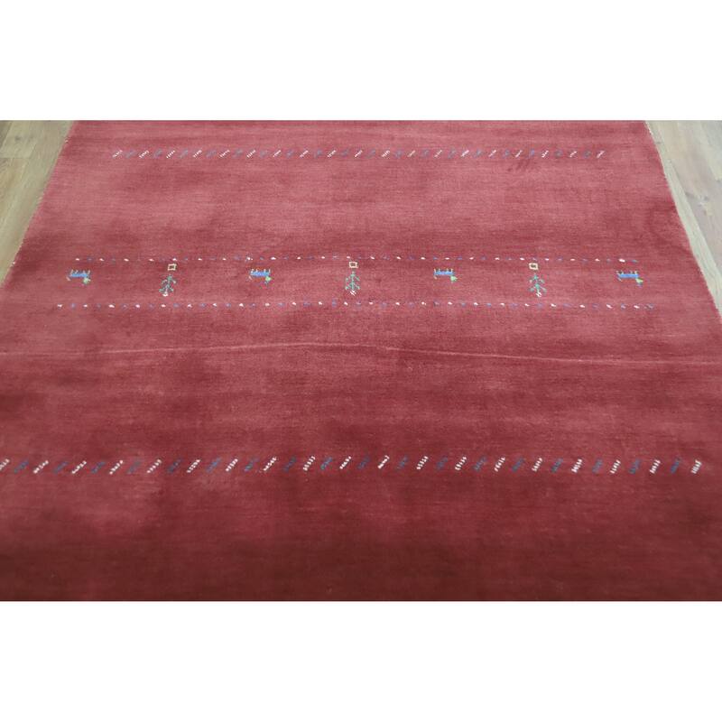 Hand Knotted Oriental 100% Wool Carpet Tribal Animal Pictorial Red Gabbeh Area Rug - 7' 7'' X 4' 11''