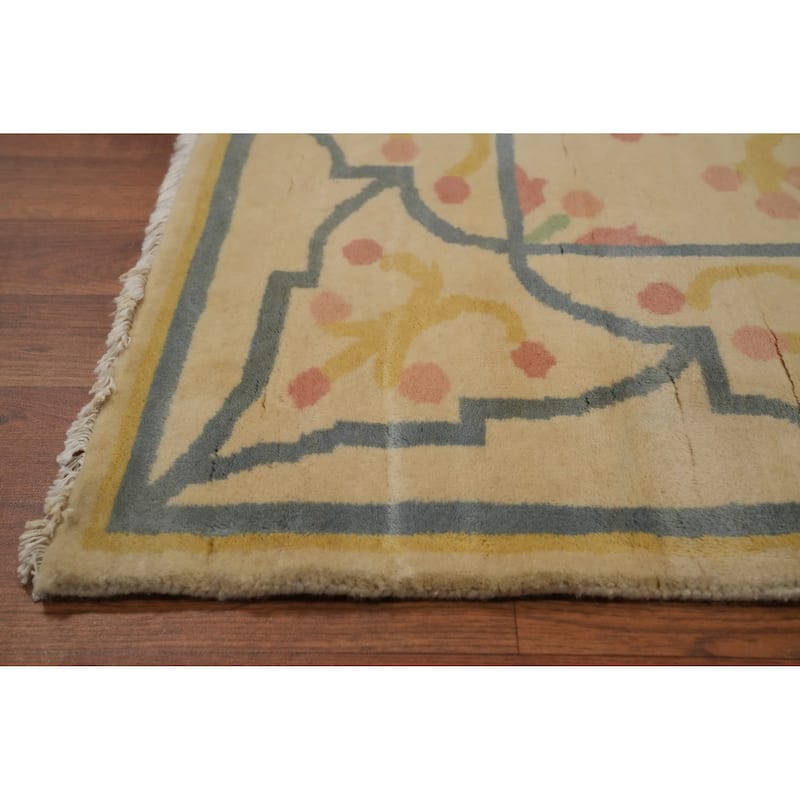 Hand-knotted Tribal Wool Beige Geometric Oriental Area Rug - 9' 3'' X 6' 6''