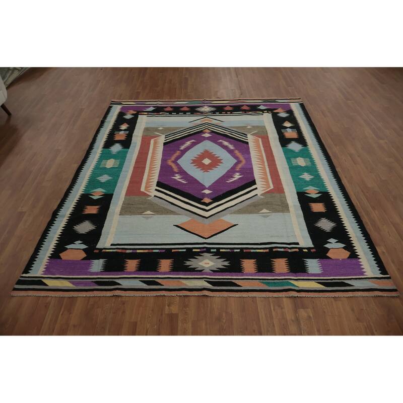 Hand Woven Oriental 100% Wool Carpet Southwestern Tribal Purples Kilim Area Rug - 9' 11'' X 8' 3''