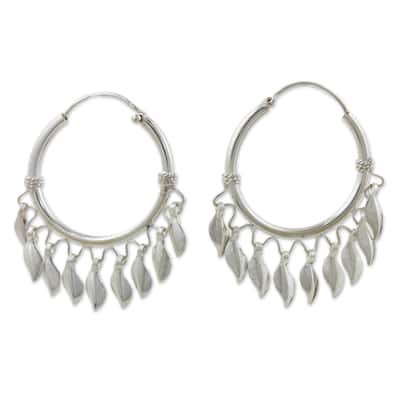 Novica Handmade Leaves In The Wind Sterling Silver Hoop Earrings