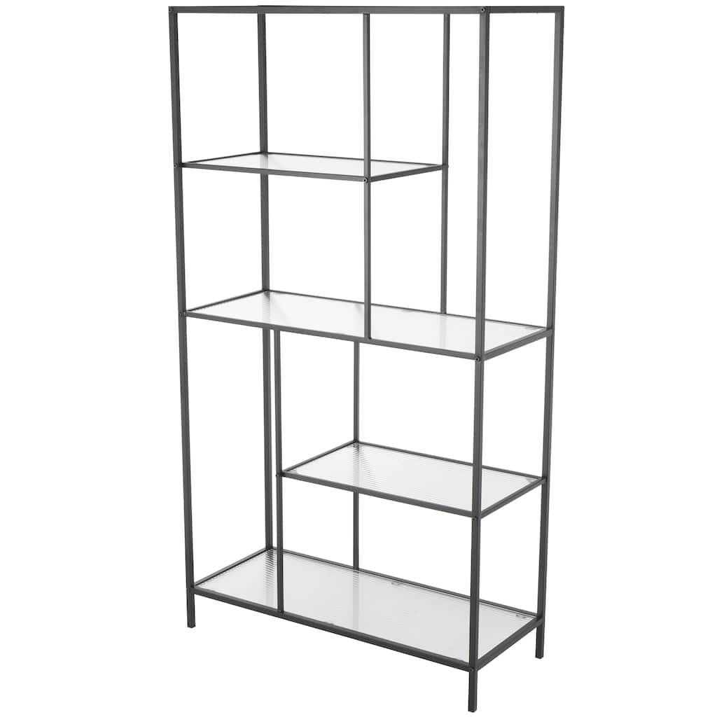 Metal Geometric 4 Shelf Shelving Unit with Clear Glass Shelves - Black - Roche River Decor