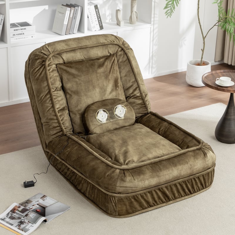 Upholstered Human & Dog Bed, Adjustable 5-Position Bean Bag Floor Sofa with Massage Pillow and 2 Soft Cushions for Adults & Pets - Green