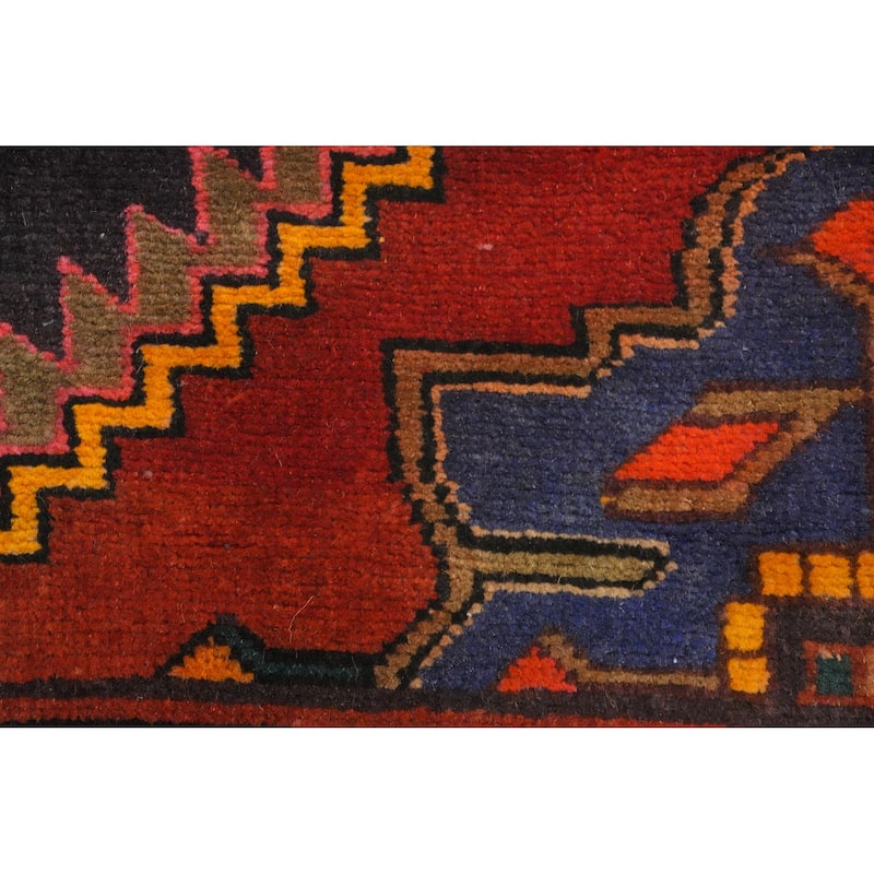 Hand Knotted Oriental 100% Wool Carpet Traditional Geometric Navy Blue & Blues Ardebil Runner Rug - 9' 6'' X 3' 5''