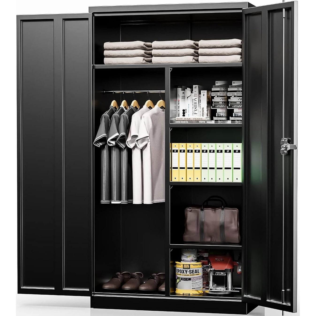 63''-72'' H Large-Capacity Lockable Closet Garage Storage Work Cabinet with Locking Doors and Adjustable Shelves