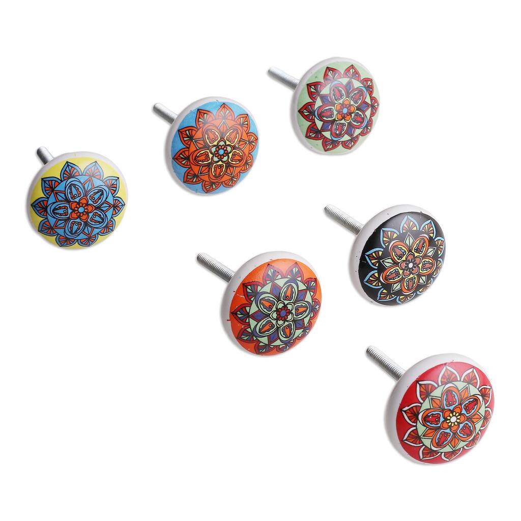 Novica Handmade Floral Dreams Ceramic Knobs (Set Of 6)
