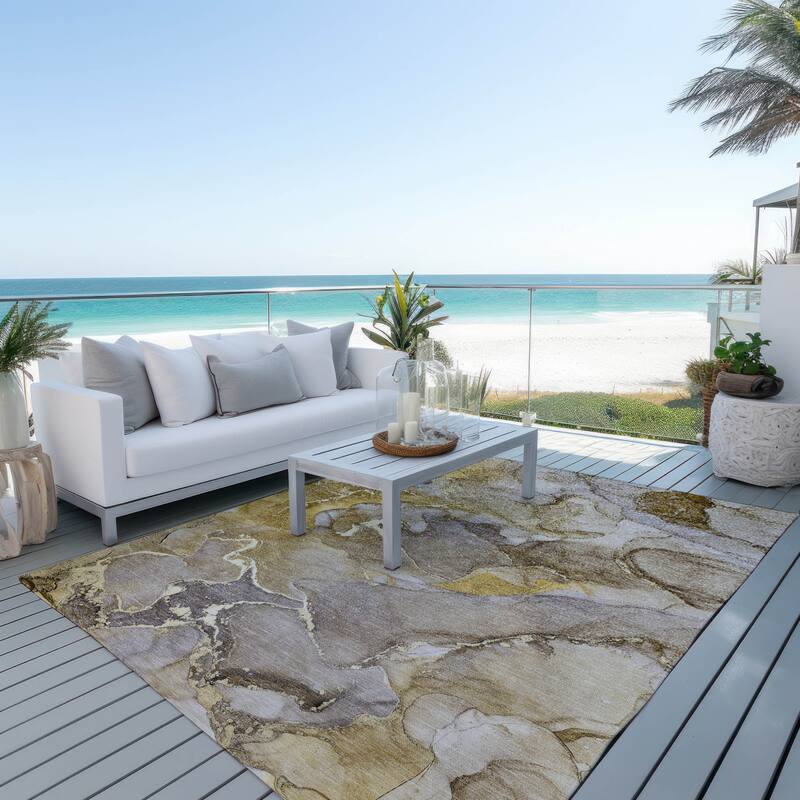 Pane Contemporary Abstract Weather Resistant Modern Chic Outdoor Rug