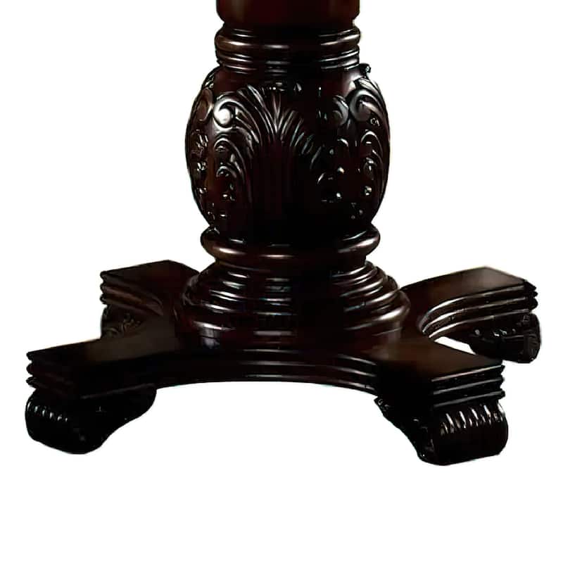 Loki 48 Inch Round Counter Height Table, Espresso Brown Carved Wood Frame