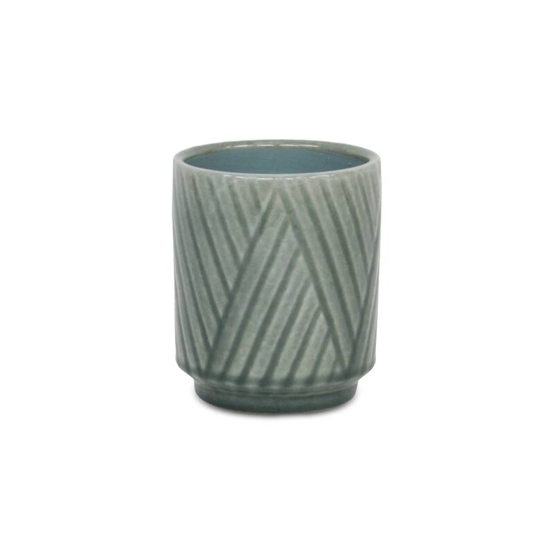 Parlora Crossed Diagonal Pattern Ceramic Pot - Green - Small