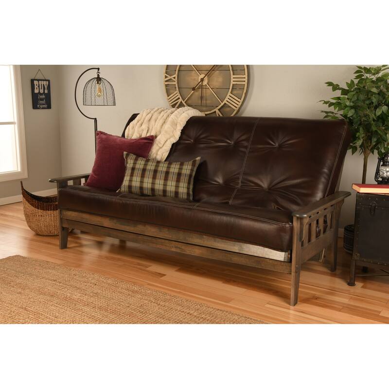 Somette Tucson Queen-size Futon Set in Rustic Walnut Finish with Innerspring Mattress - Oregon Trail Java