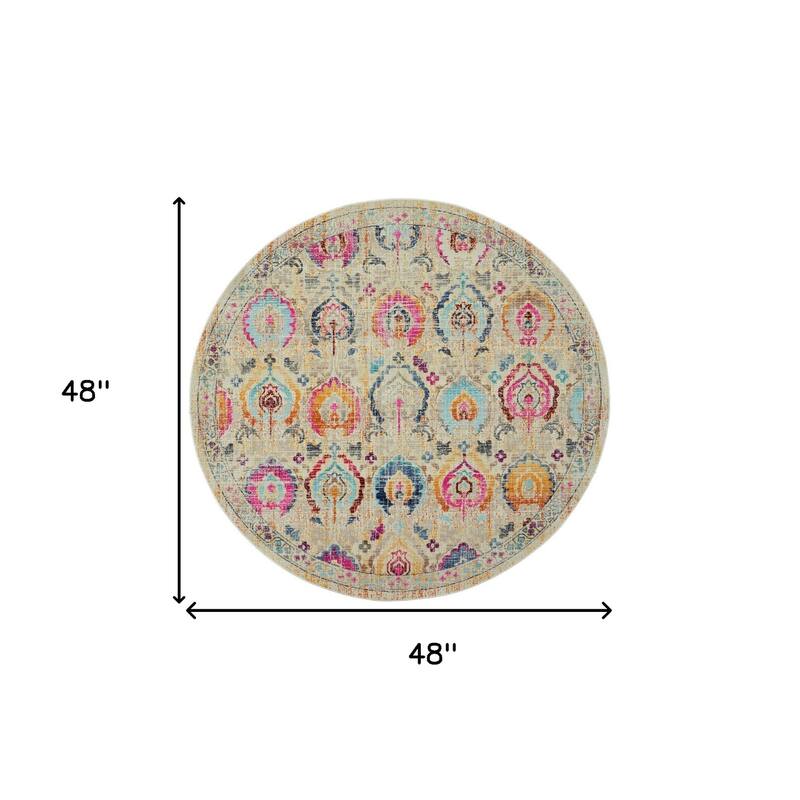HomeRootsFloral Transitional Round Area Rug - 48' X '48' X '0.5