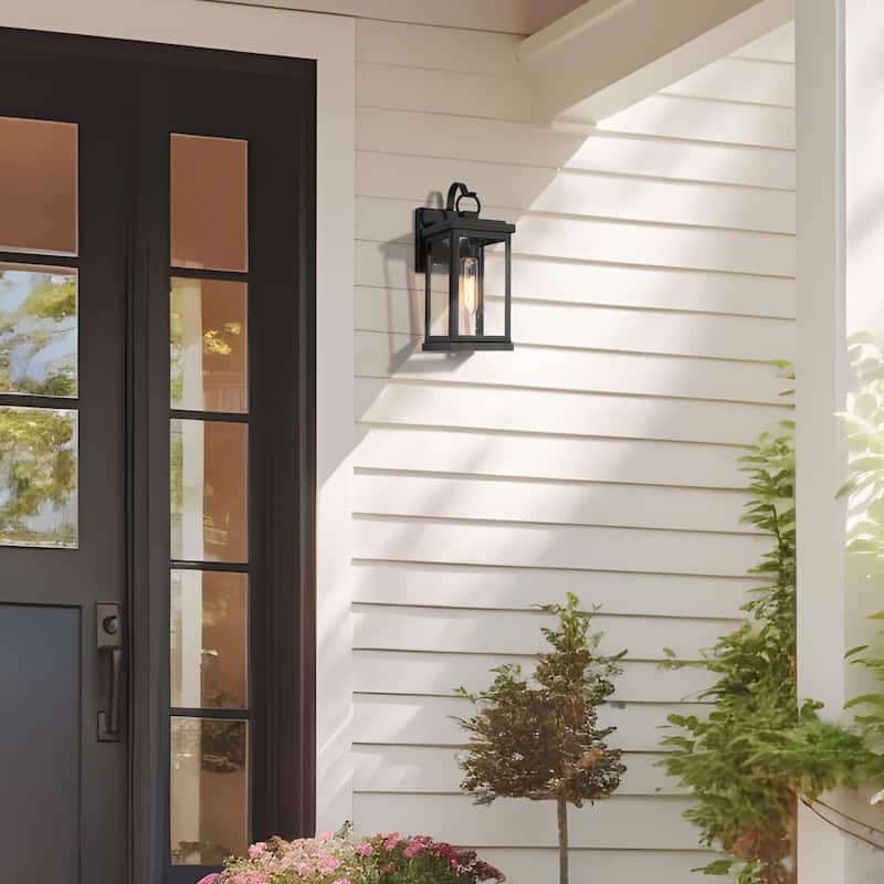 Bern Mid-Century Modern Black 1-Light Outdoor Lantern Wall Sconce - L 5.1" x W 6.3" x H 12.2"