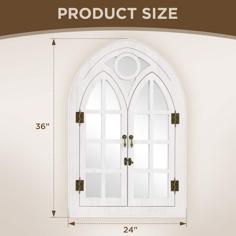 Classic Arched Wood Framed Window Pane Wall Mirror