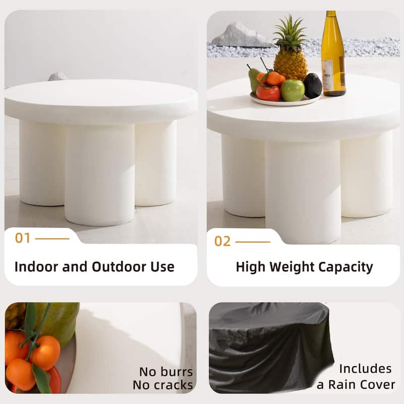 Durable Patio 27.55" Round Magnesium Oxide Coffee Table ( Included Rain Cover )