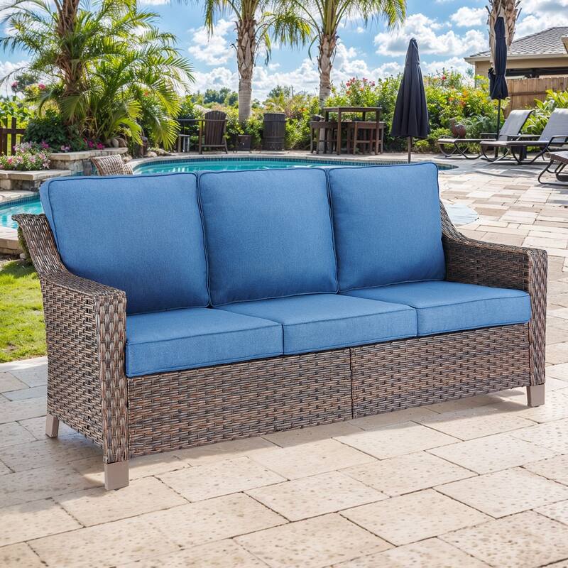 Gymojoy Premium Outdoor 3-Seat Wicker Sofa with Comfortable Cushions - 1-Piece - Blue
