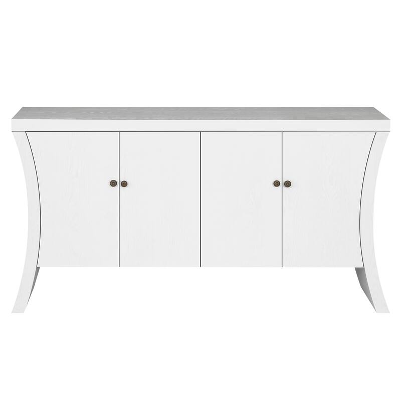 GDFStudio - Industrial 4-Door Credenza with Wooden Arc Legs & Bronze Clasps, Solid Wood Storage Cabinet