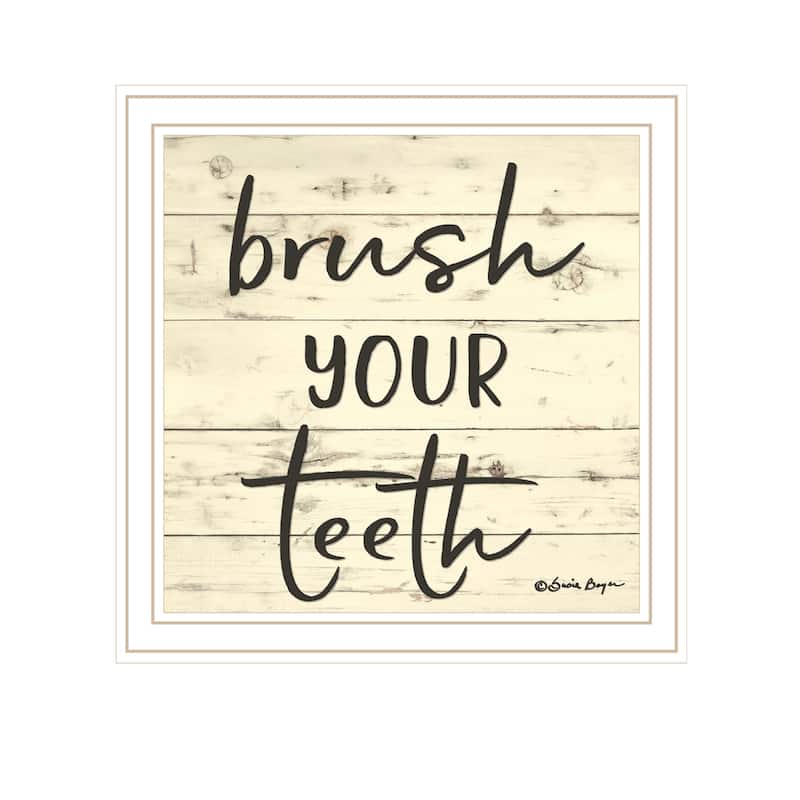 TrendyDecor4U Contemporary "Brush your Teeth" Framed Print Wall Art - White