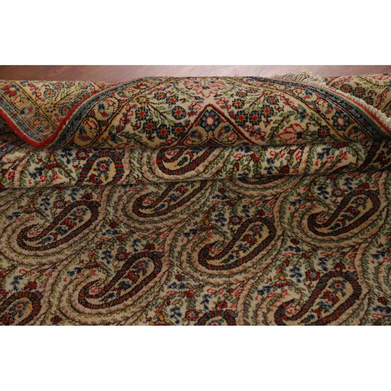 Hand Knotted Oriental 100% Wool Carpet Traditional All-Over Beige & Ivories Kerman Area Rug - 10' 5'' X 7' 3''