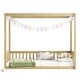 preview thumbnail 39 of 62, Pine Wood Canopy Frame Floor Bed with Fence and Guardrails for Bedroom