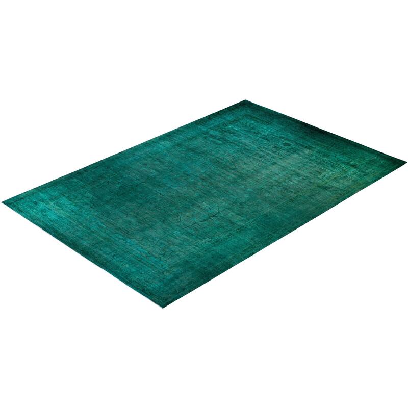 Overton Hand Knotted Wool Vintage Inspired Modern Contemporary Overdyed Blue Area Rug - 12' 4" x 18' 3"