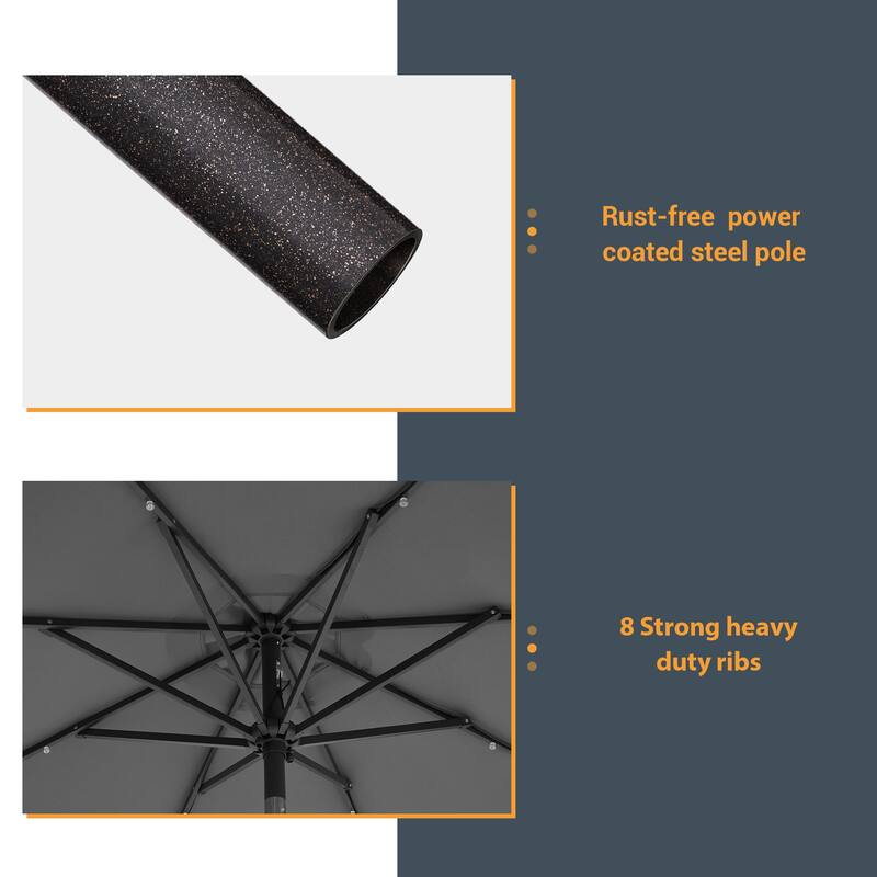 LIVOOSUN 9Ft Patio LED Market Umbrella Outdoor Table Steel Umbrella