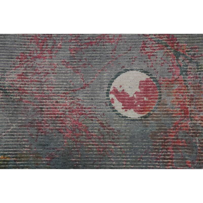 Hand Knotted Oriental Viscose Silk Carpet Modern Pictorial Pink Abstract Area Rug - 7' 7'' X 5' 6''
