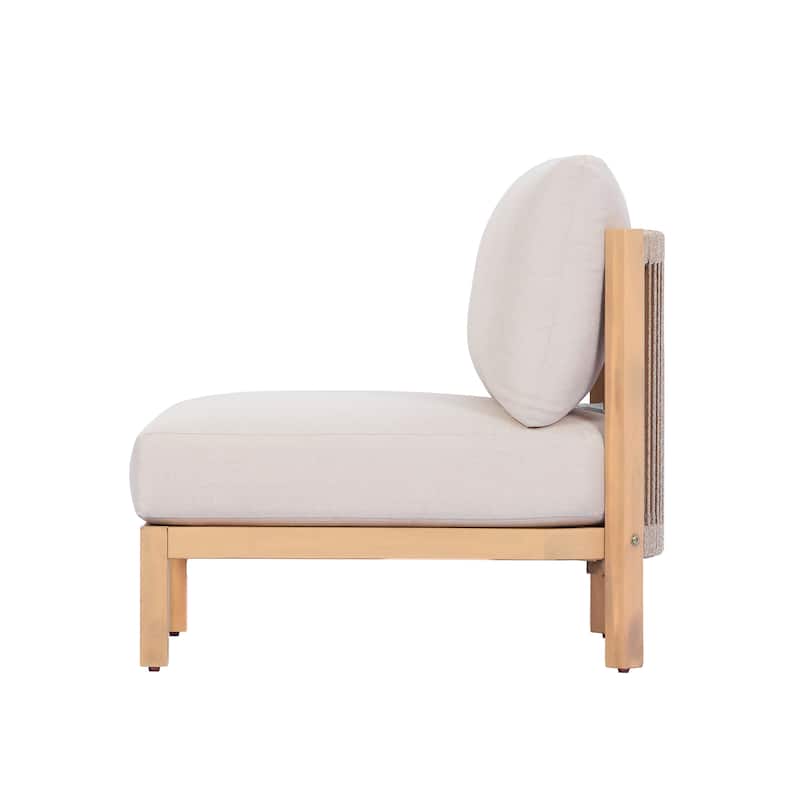 Christopher Knight Home - Outdoor Acacia Wood Club Chair with Rope-Woven Back & Water-Resistant Cushion