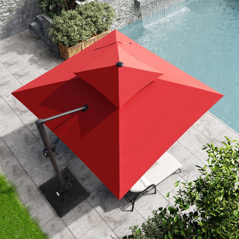 Outdoor 10FT Square Offset Cantilever Patio Umbrella 360-Degree Rotation