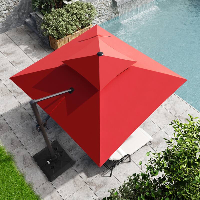 Outdoor 10FT Square Offset Cantilever Patio Umbrella 360-Degree Rotation