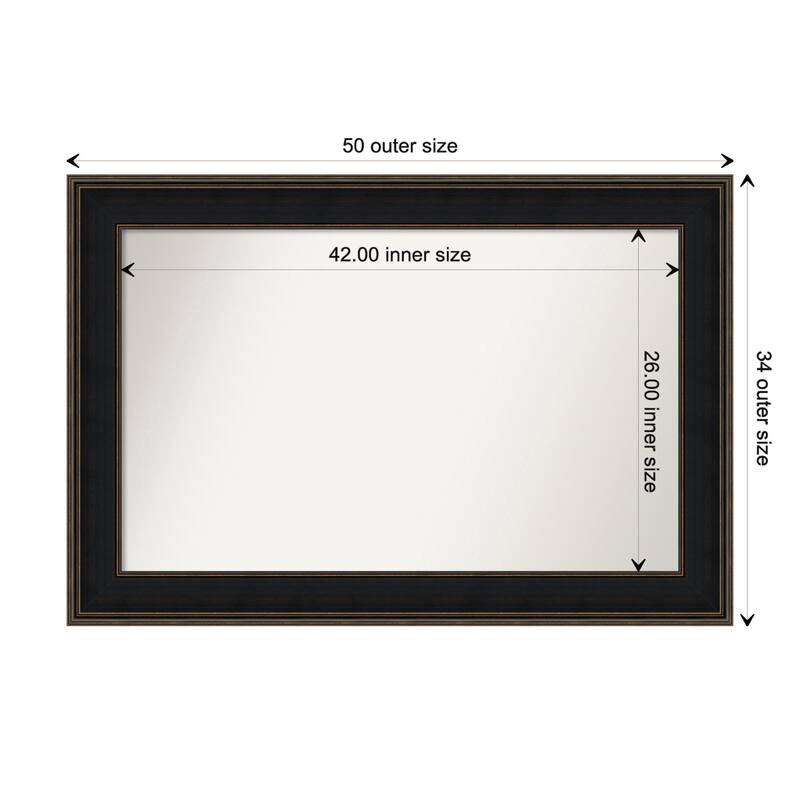 Mezzanine Espresso Framed Non-Beveled Custom Wall Mirror, Bathroom Vanity Mirror - Outer Size: 49.75 x 33.75