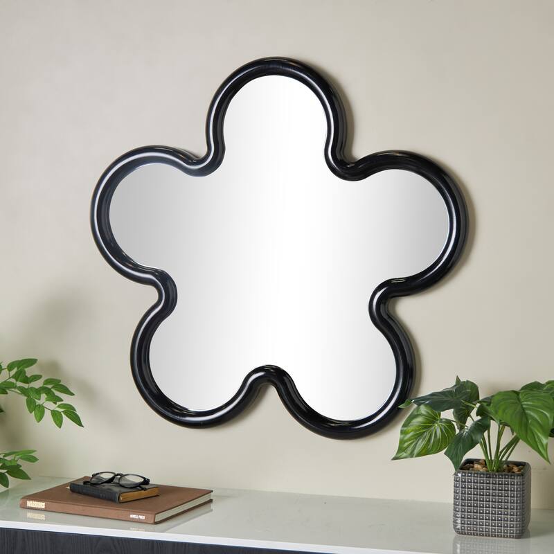 Black or White Wood Large Star Room Wall Mirror - Black