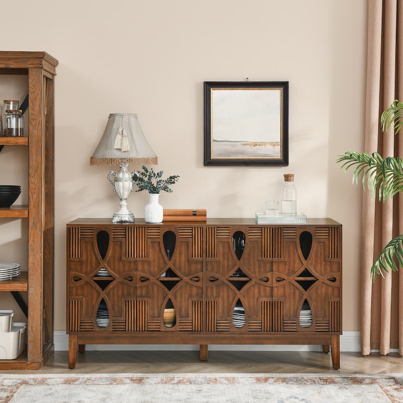 Buffet Cabinet, 60" Sideboard Cabinet with 4 Doors, Retro Storage Console with Adjustable Shelves for Kitchen, Living Room