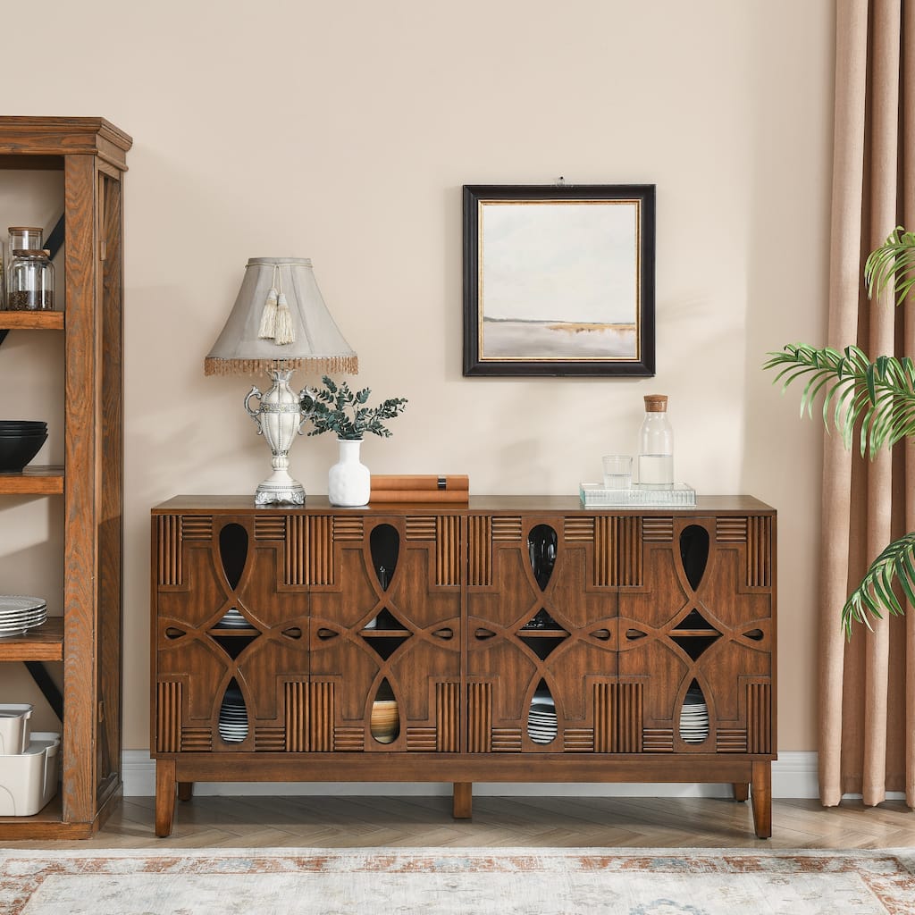 Console Cabinet Bathroom Walnut Floor Cabinet with Adjustable Shelves, Buffet Server Cabinet Sideboard TV Stand