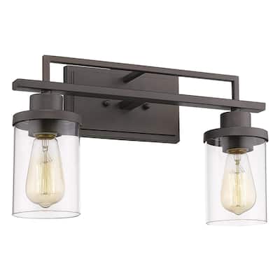 Farmhouse 2-Light Bathroom Vanity Light, Clear Glass