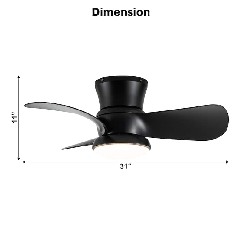 31-inch Modern Black Propeller Flush Mount Ceiling Fan with Light and Remote
