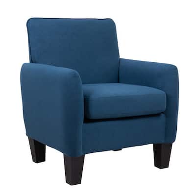 Jiya 28 Inch Modern Accent Armchair, Foam Filled, Tapered Legs, Blue Linen