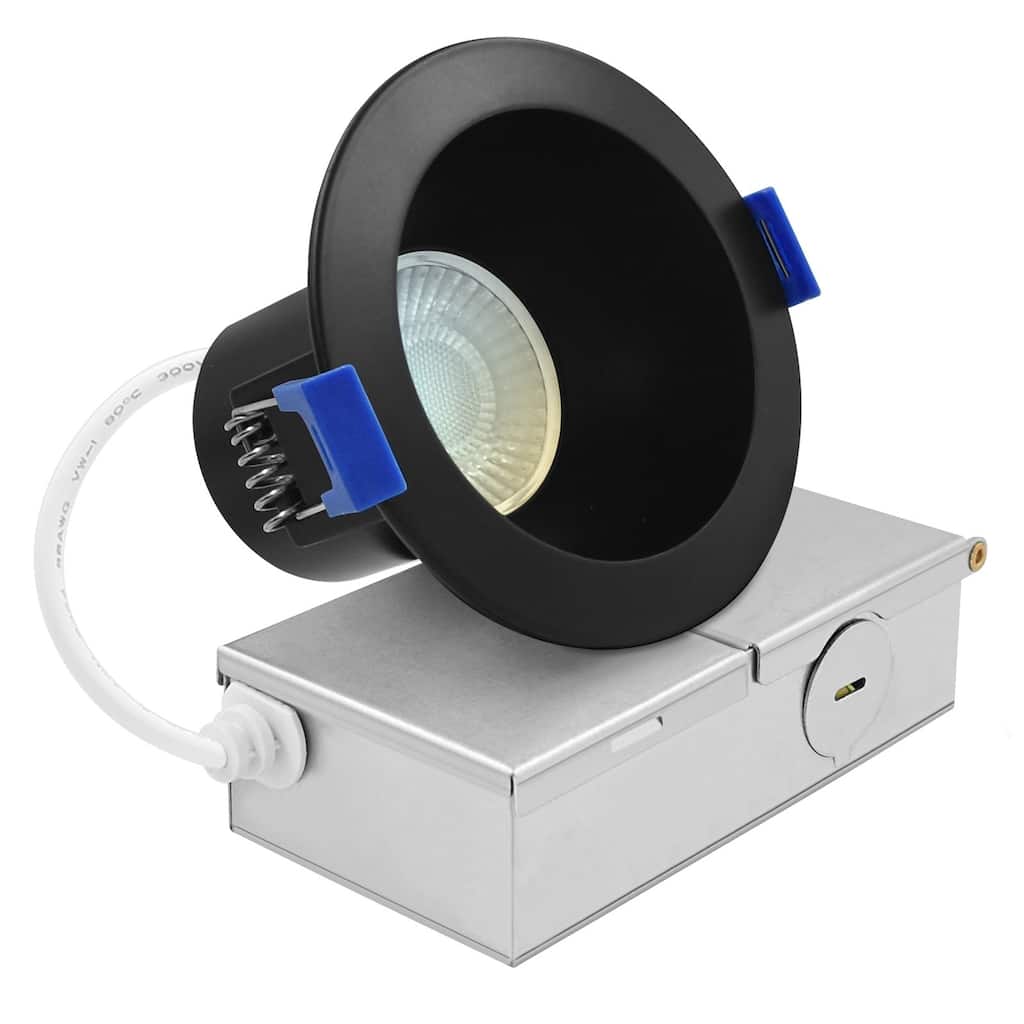 Luxrite 3 in. LED Recessed Ceiling Light J-Box 8W 5CCT 640 Lumens Dimmable Wet Rated Black Trim